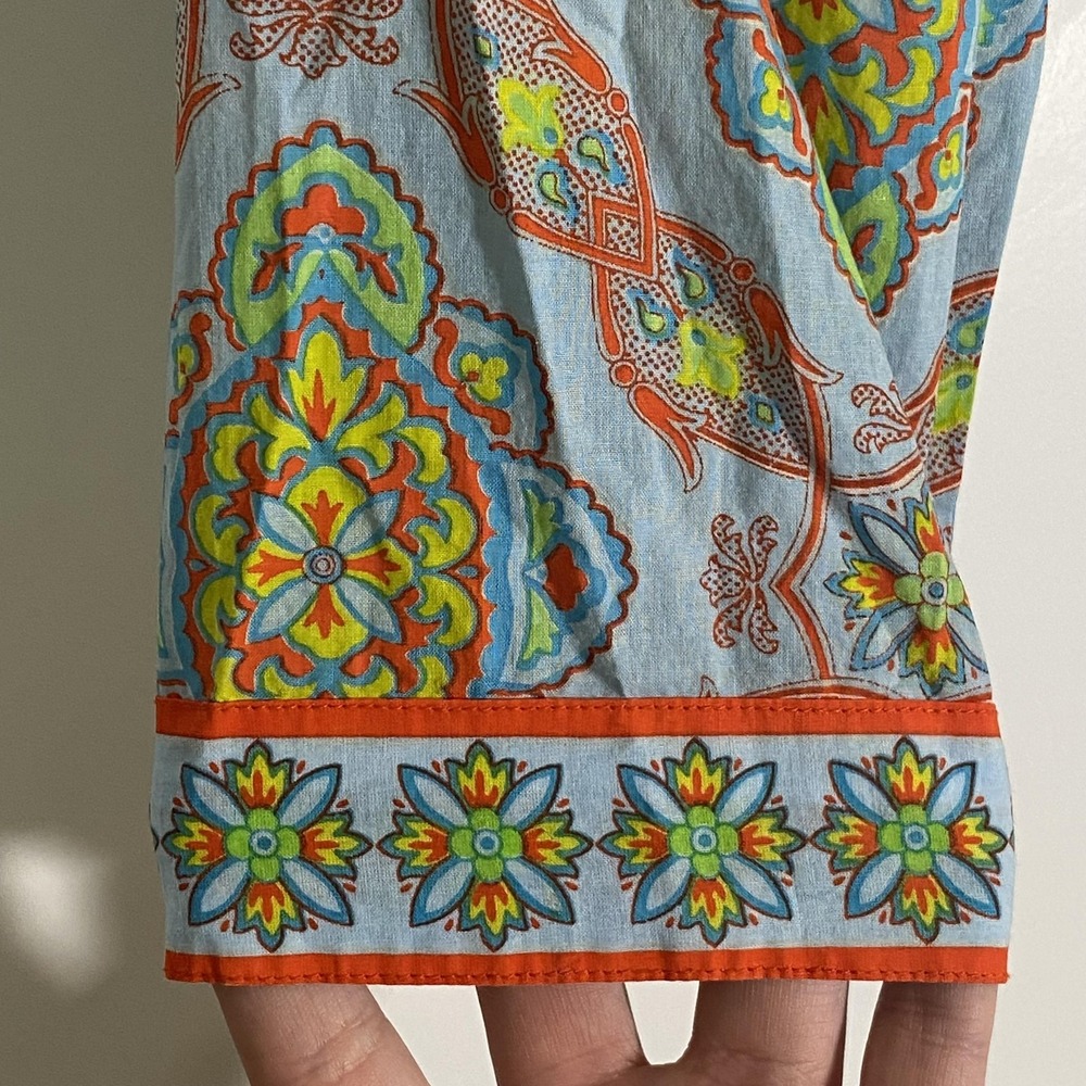 Gretchen Scott Top Womens Small Blue‎ Medallion Floral Tunic 3/4 Sleeve Boho - Picture 5 of 16